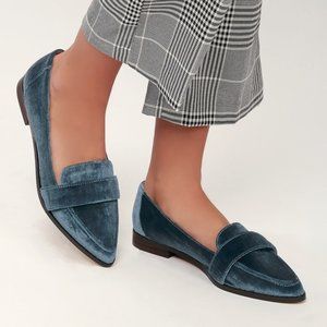 Sole Society Edie Velvet Loafers, Blue Size 8